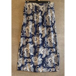 Boden Blue Floral Maxi Skirt Size US 8, Zipper, Side Slits, Pockets, Boho,Classy